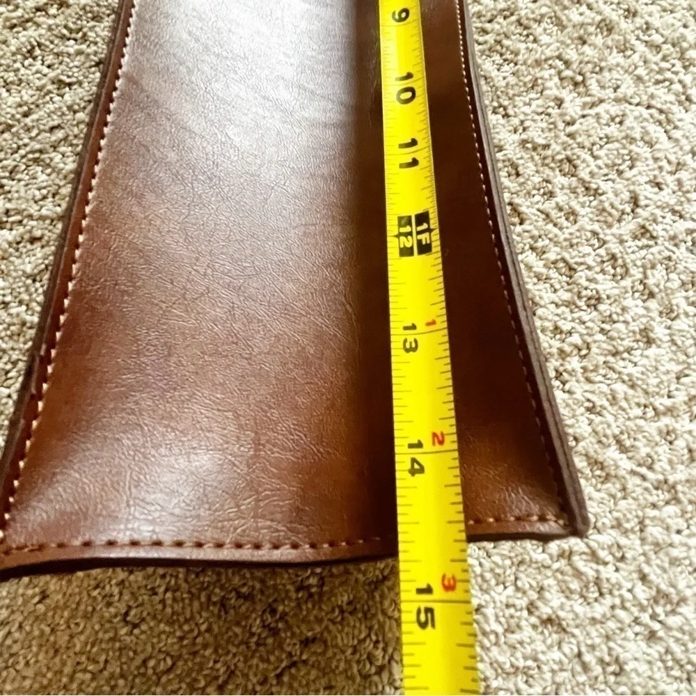 Brown Faux Leather Wine Carrier Tote Bag Top Metal Ring Handle Party Travel